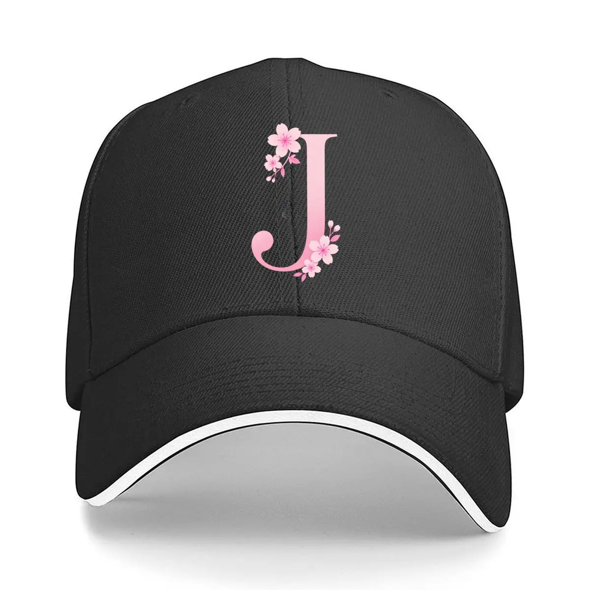 Pink Floral Letter J Monogram Sandwich Baseball Cap Outdoor