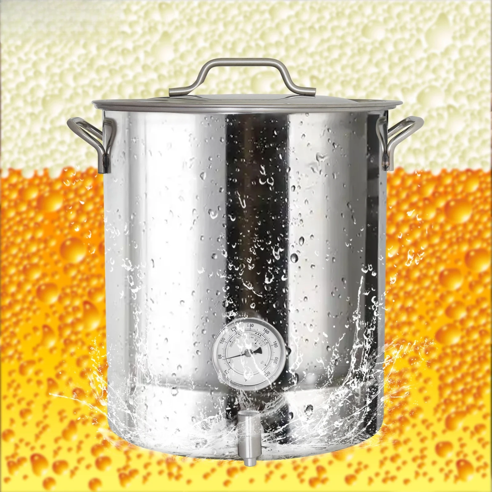 Pot 30L/40L/60L Stainless Steel Beer Brewing Kettle with Thermometer & Spigot, 3-Ply Bottom Boil Kettle Not Fermenter