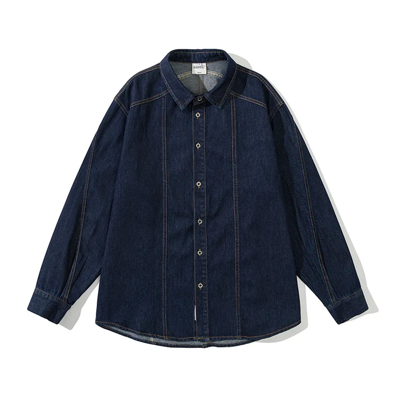 Nanxia Qiaozhuang_Spring new Japanese style patchwork denim long-sleeved shirt retro washed casual shirt jacket