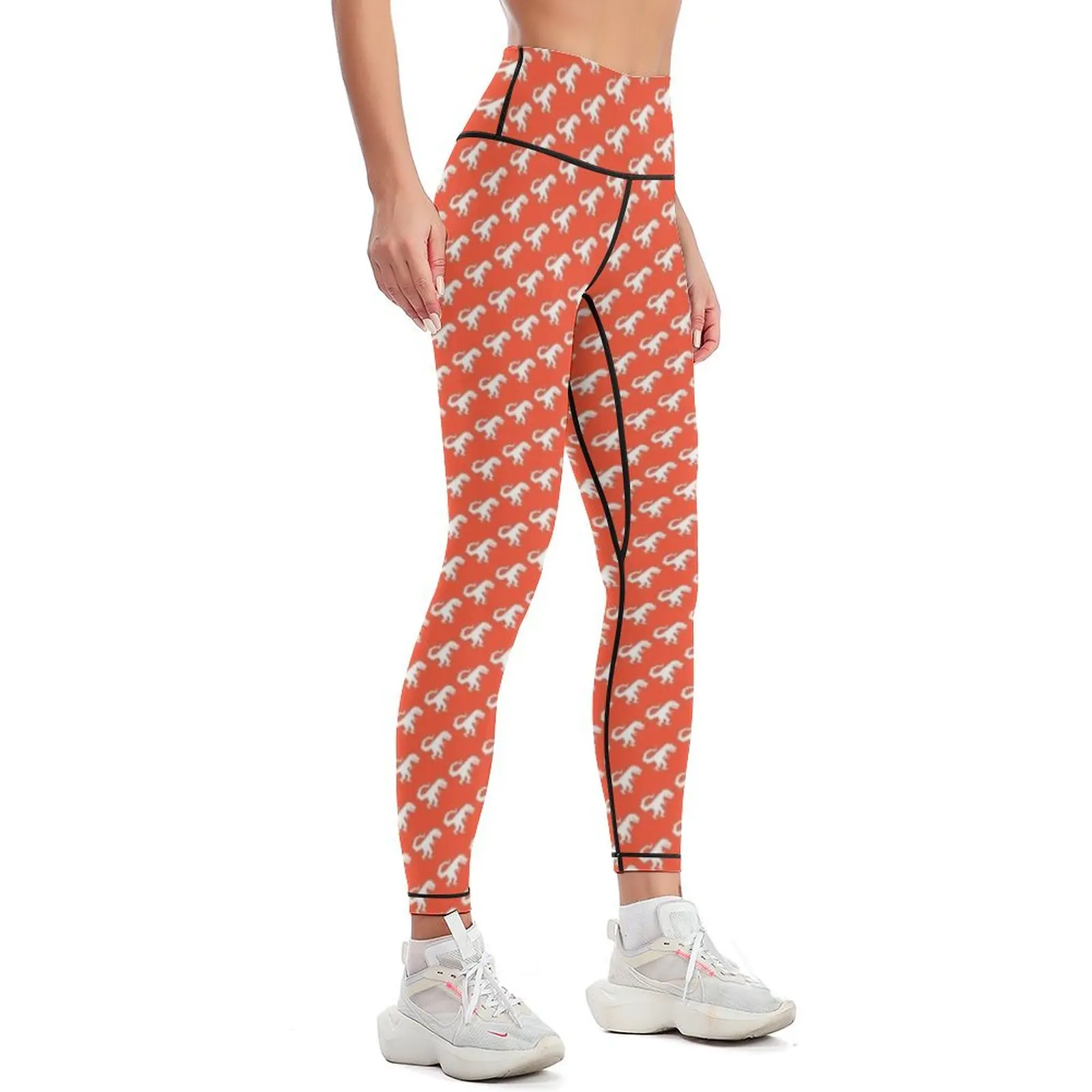 T-Rex (white on orange/red) Leggings Fitness's gym clothes Women's sports Training pants Womens Leggings