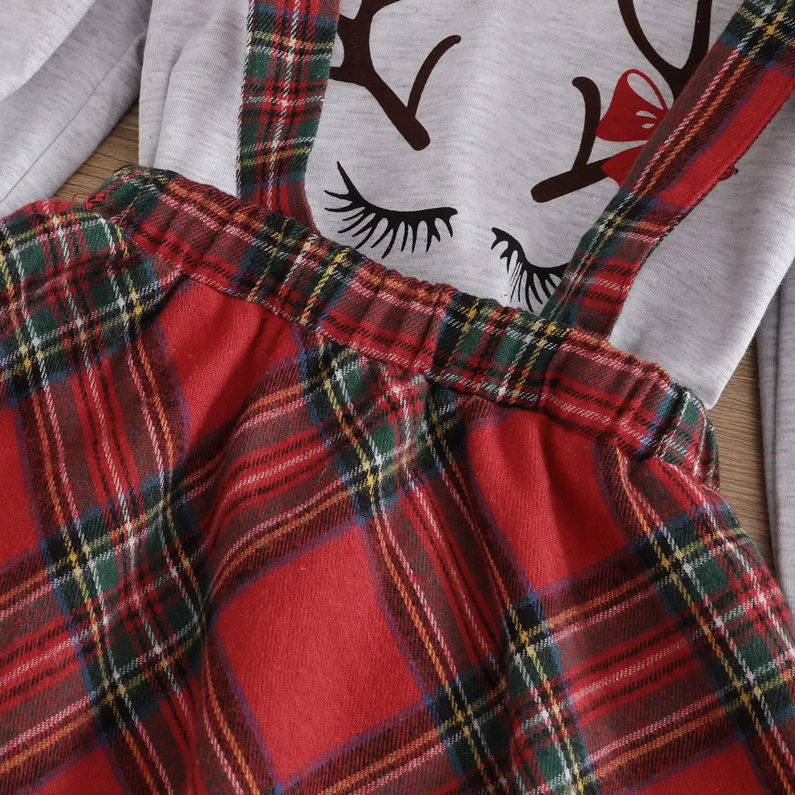 Christmas Days Girls\' Clothes Set Cute Deer Print Top and Plaid Suspender Skirt 2Pcs Children\'s Outfit New Year\'s Girls Clothing