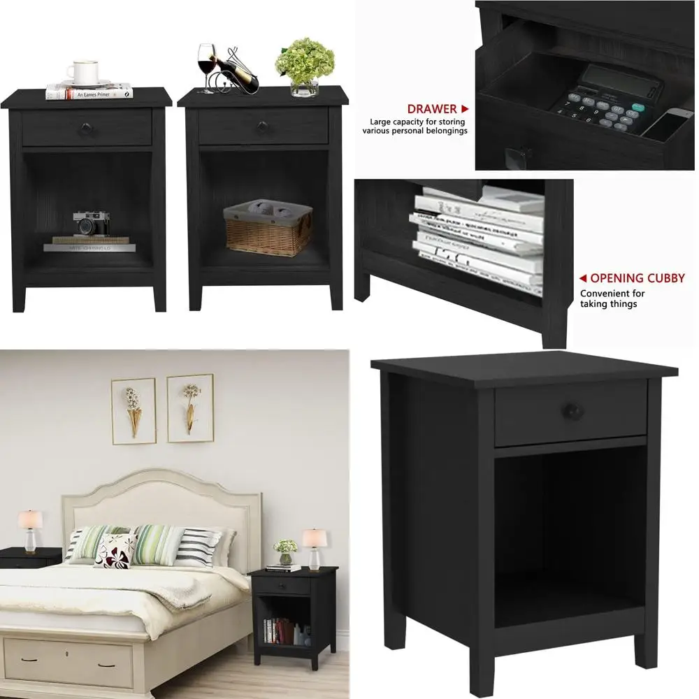 Large Storage Wooden Nightstands Set of 2 with Drawers for Bedroom, Home Bedside End Table Night Stands for Enhanced Storage and