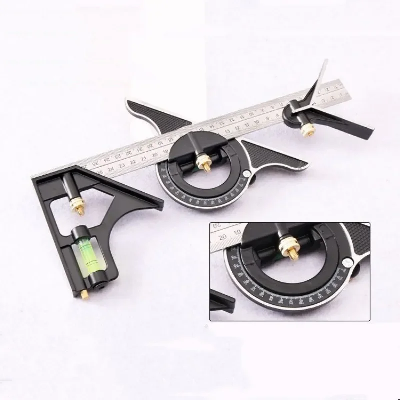 Stainless Steel T Square Angle Ruler Multifunctional Adjustable Sliding Combination Square Ruler Protractor Level Measure Tool