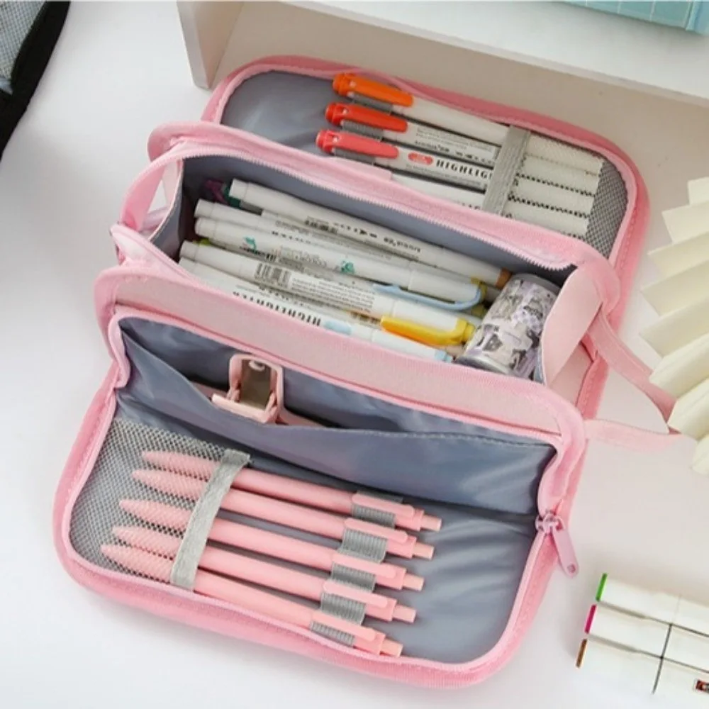 

Large-capacity Grid Pencil Case Multi-layer Simple Pen Storage Bag Portable Zipper Student Stationary Boxes School/Office