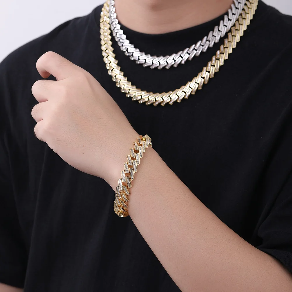 

Набор кубинских звеньев диаметром 12 мм, ожерелье и браслет с цирконом в стиле хип-хоп для мужчин, осенняя коллекция 2025 г.