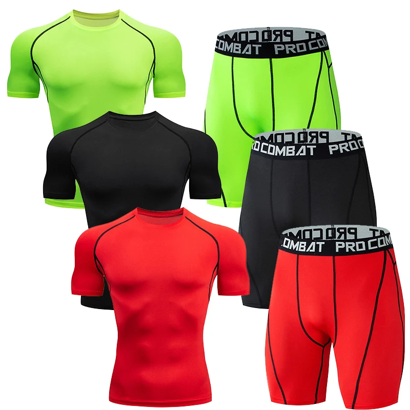 

2Pcs Men's Compression Sportswear Suit Tight Sports Yoga Sets Workout Jogging Fitness Clothing Tracksuit Short Pants