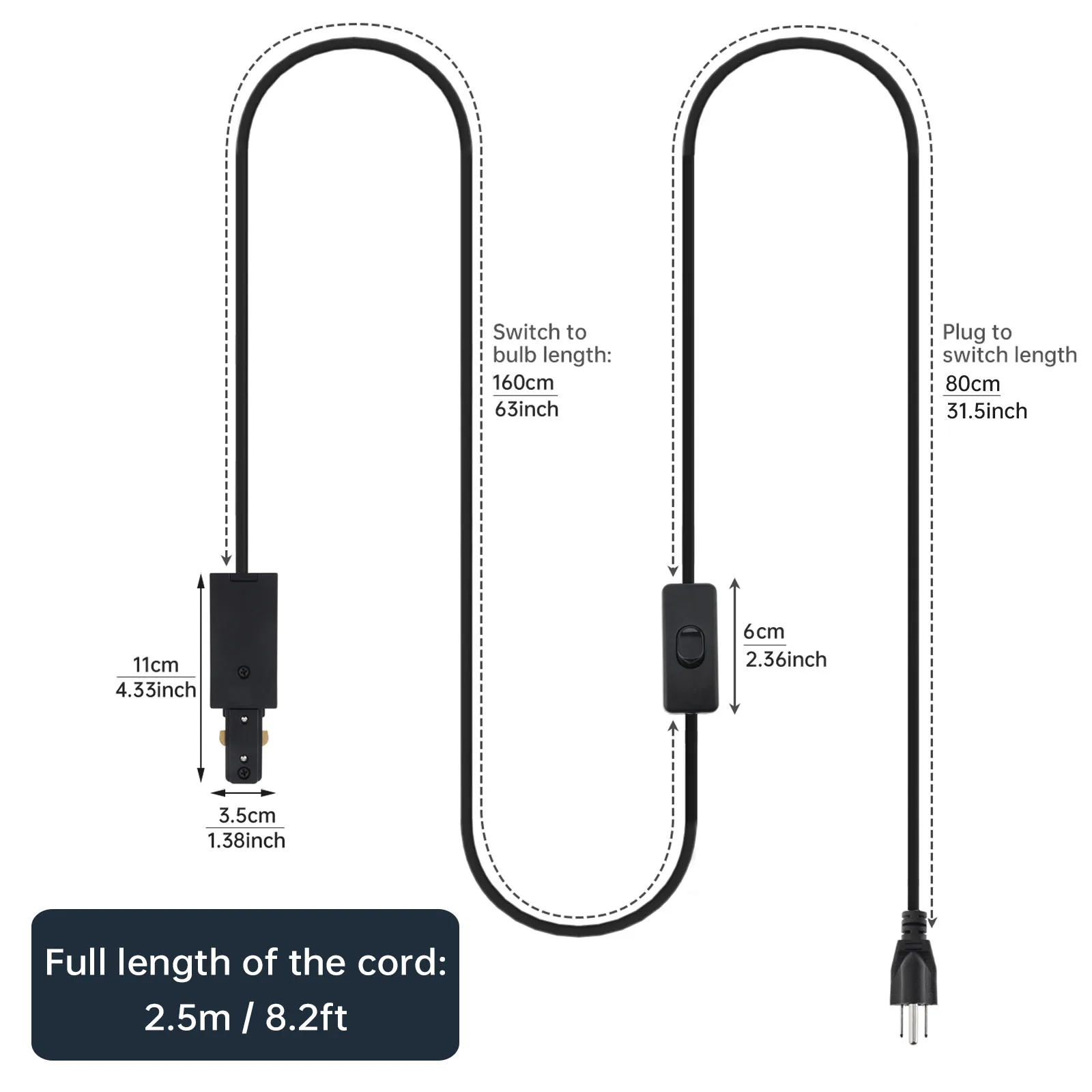 Track Lighting Live End Cord with On / Off Switch H Track Live End Feed Connector for 3-Wire-1 Track Lighting Systems