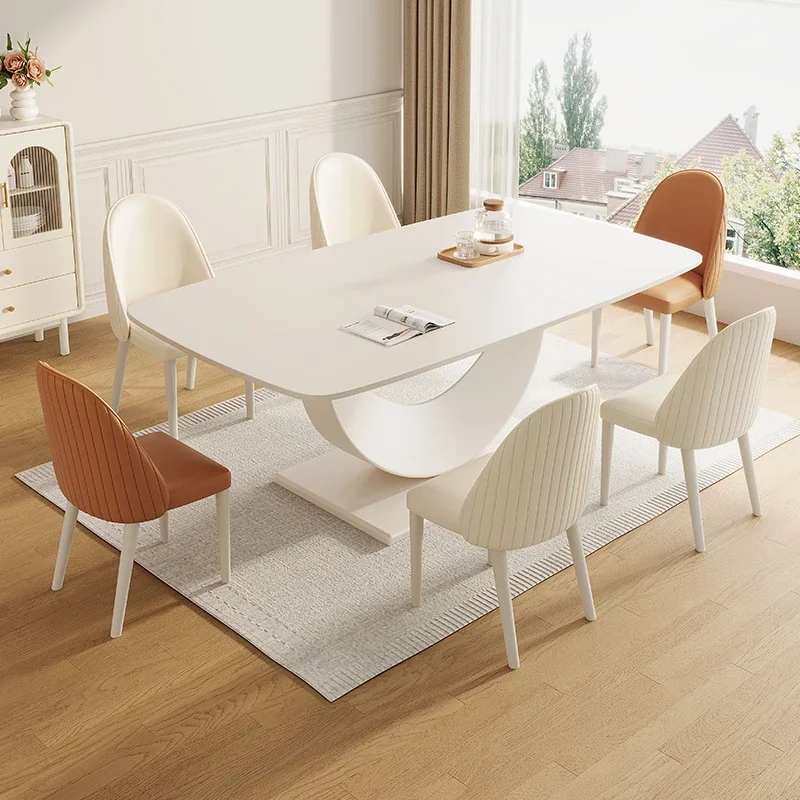 Cream Wind Rock Plate Western Dining Table Rectangular Table Simplified Household Table and Chair Combination