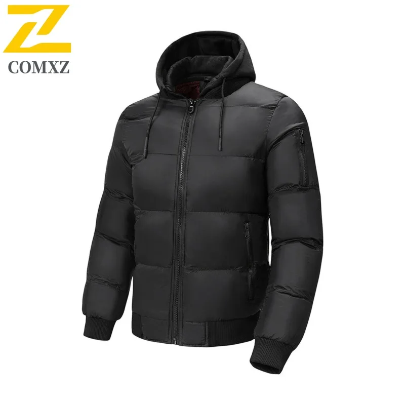

COMXZ 2025 Men Korean Shiny Hooded Thickened Winter cotton-padded Jacket Warm Tactic Waterproof and Windproof Outdoor Sport Coat