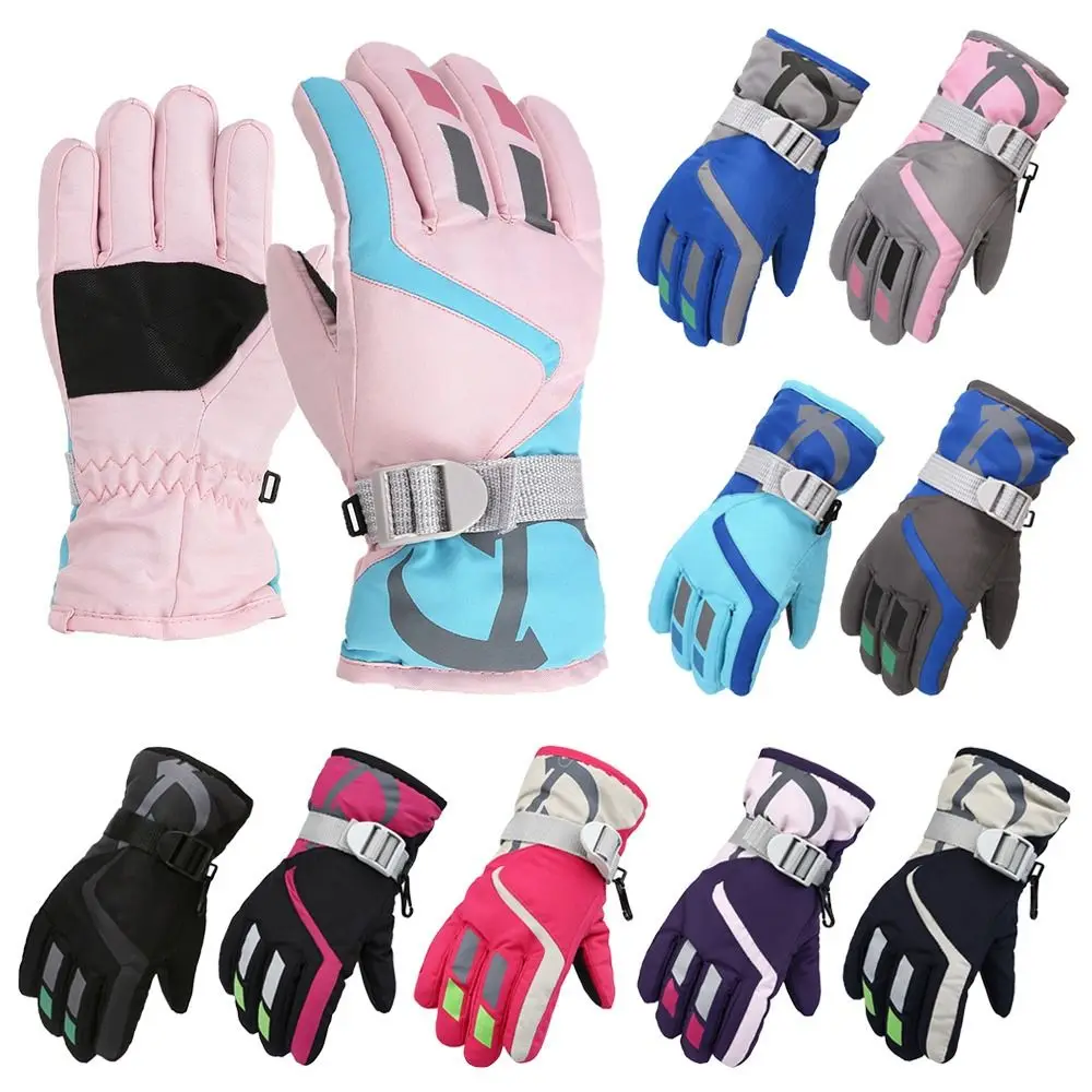 

New Fashion Windproof Children Ski Gloves Waterproof Thicken Warm Mitten Non-slip Kid Gloves Children Kids