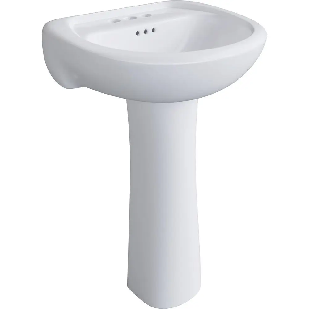 

Lisbon Valley 20-1/4 Oval Vitreous China Pedestal Bathroom Sink with Overflow and 3 Faucet Holes at 4 Centers - White