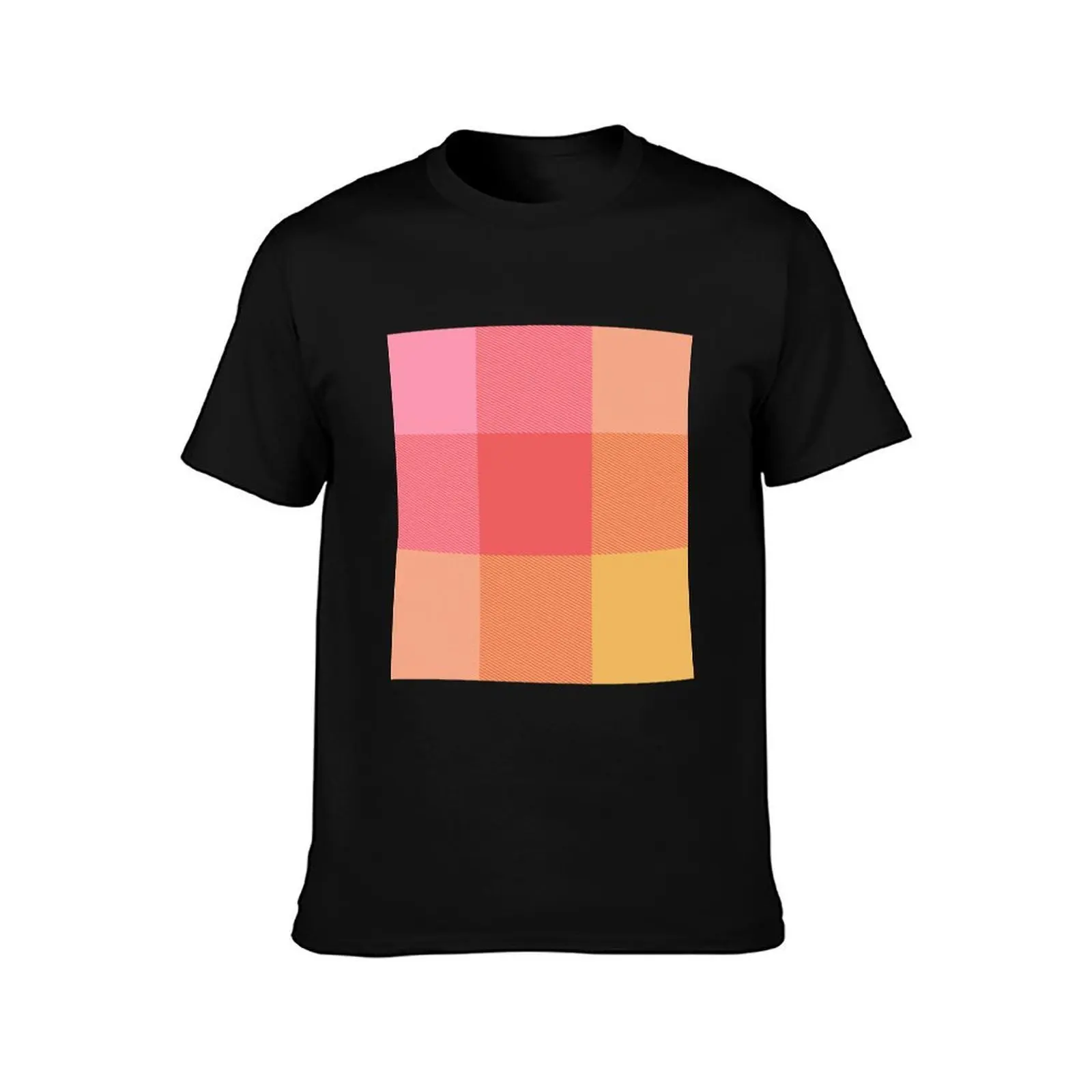 Vivid Pink, Yellow and Orange Plaid T-Shirt Soft Touch Basic Cotton T-Shirt