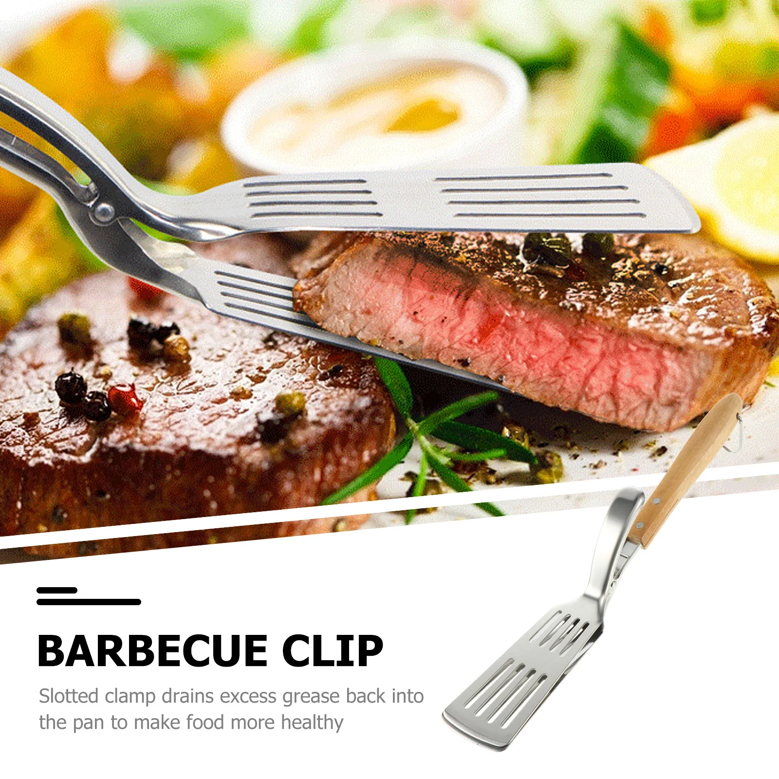

1 Set Stainless Steel Cooking Tong Multifunction Barbecue Clip Spatula Oil Draining Ergonomic Handle Heat Resistant Lightweight