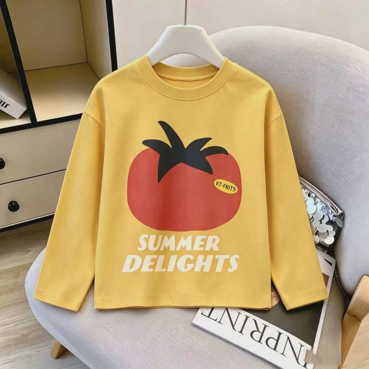 Toddler Boys Girls Cotton Long Sleeve T-Shirt Cute Cartoon Print Round Neck Casual Undershirt Comfortable For Kids Daily School