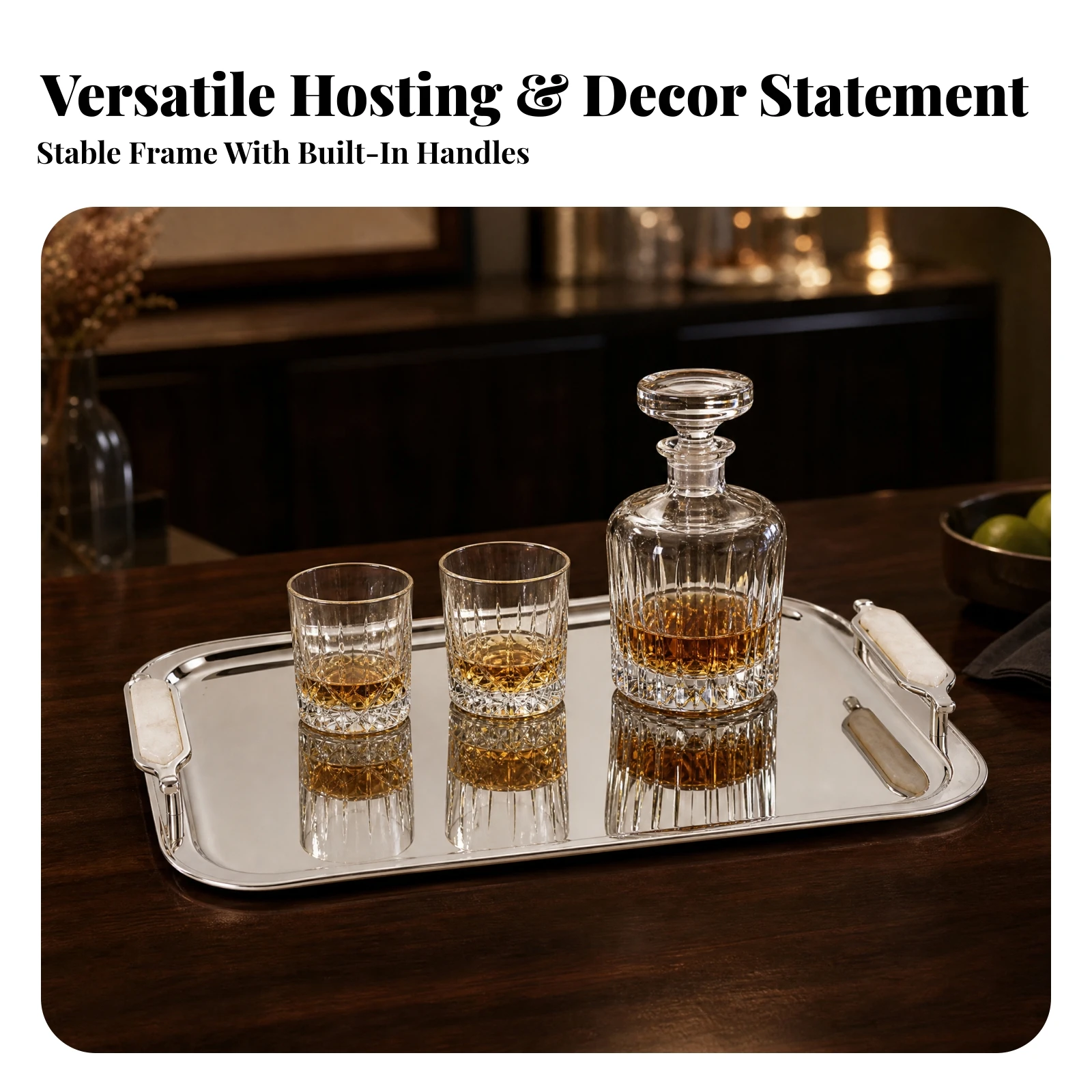 Serving Tray with Side Handles Easy to Carry Stainless Steel Serving Tray Minimalist Sleek for Barware Display, Home Bar