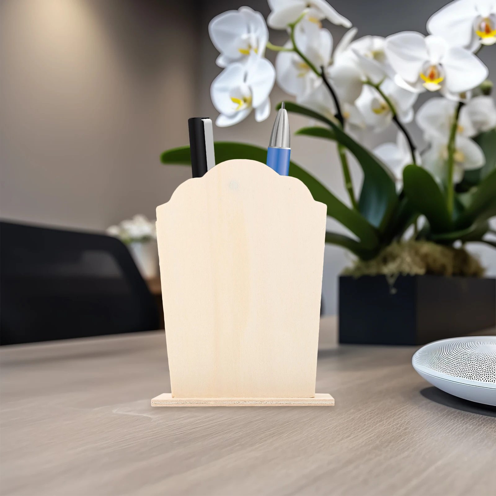

4 Pcs Wooden Pen Holder Unfinished Blank Wood Bucket Fan Shaped DIY Craft Paintable Desk Office Storage ganizer