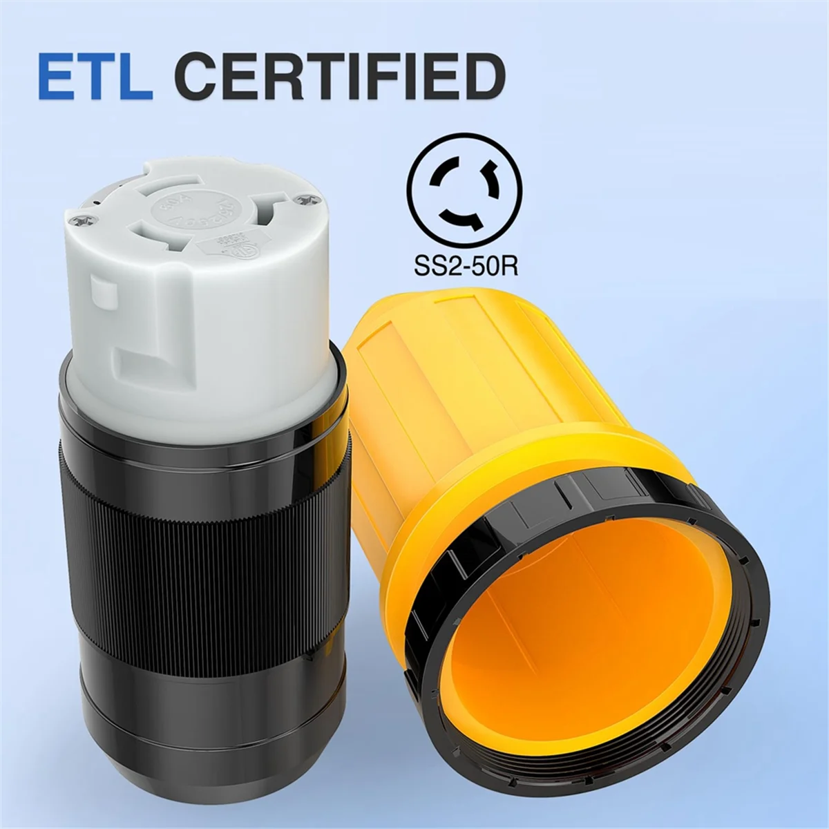 50AMP RV Power Cord Twist Lock Plug with Boot Locking Cover 125/250V Female Locking Shore Replacement Inlet