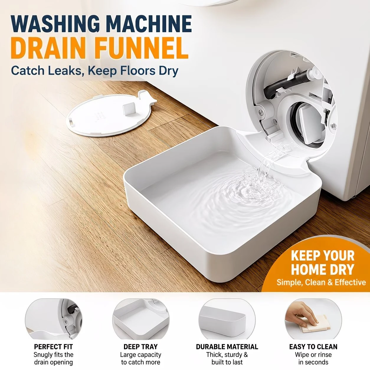 Washing Machine Drain Tray Water Catch Box for Front Load Drum Washer Filter Cleaning Anti‑Spill Floor Protection Laundry Tool