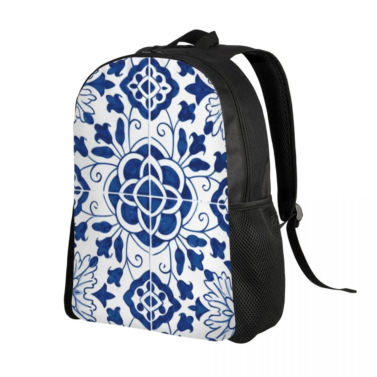 Blue Portuguese Porcelain Tiles Laptop Backpack Women Men Fashion Bookbag for College School Students Flower Pattern Bag