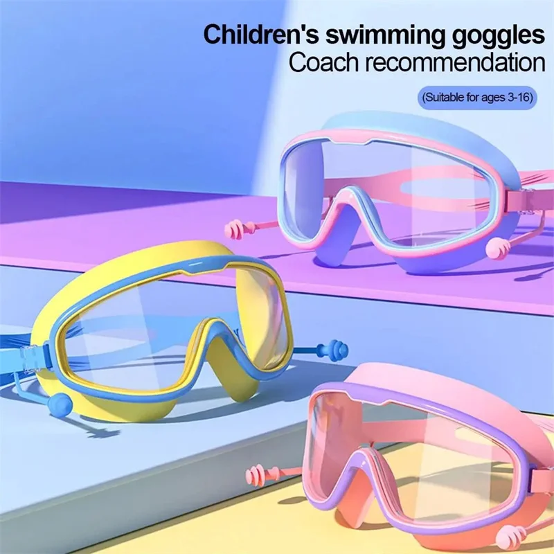 Gafas de natación antiniebla para buceo, gafas de natación con montura grande y tapones para los oídos, gafas de buceo profesionales para piscina