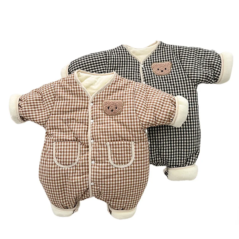 

Winter Baby Jumpsuit for Boy Girl Plaid Bear Newborn Rompers Korean Toddler One-Piece Clothes Warm Infant Onesie Kids Outfit