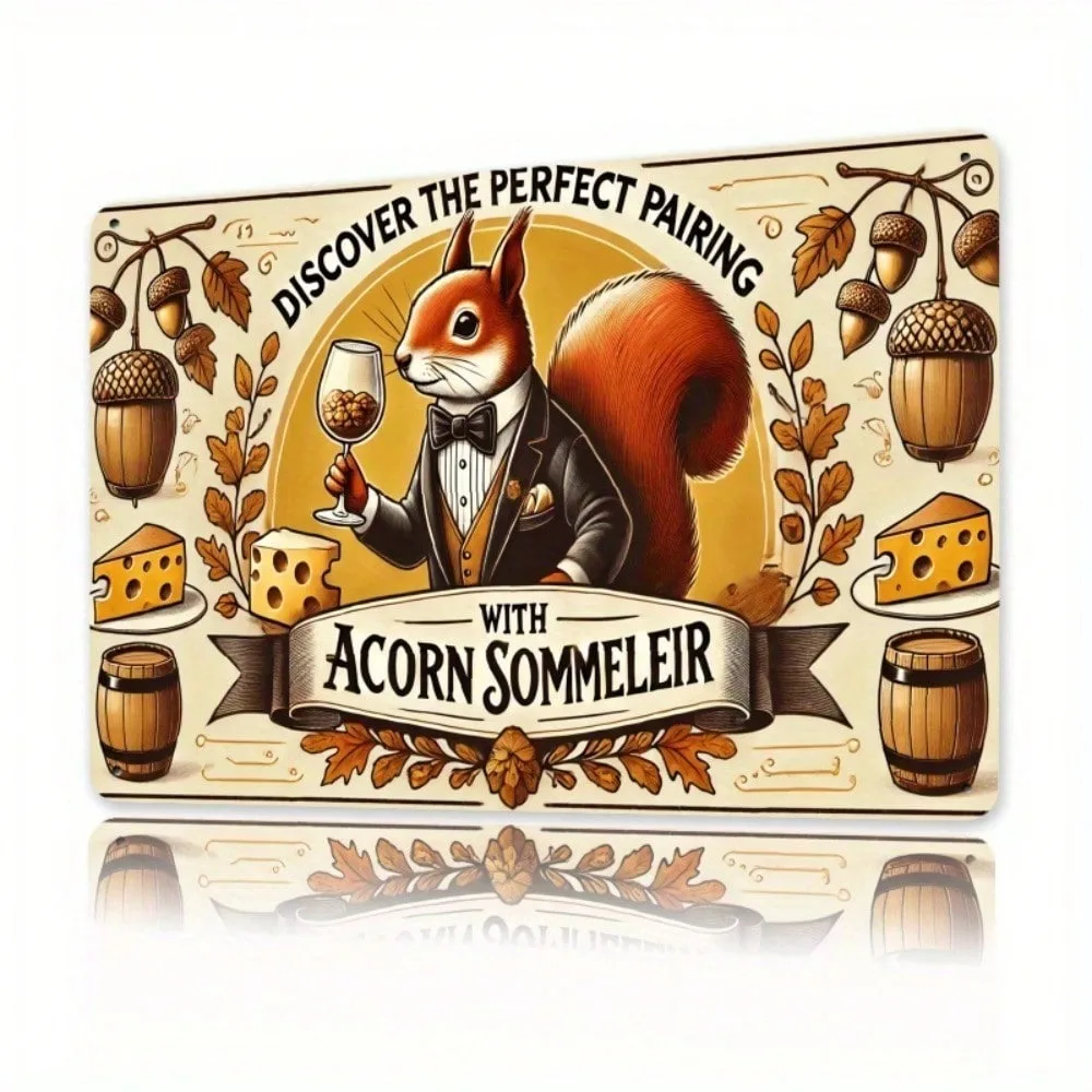 Bellota Sommelier Arte de pared de metal vintage 12 x 8 pulgadas Decoración de cocina Regalo de vino y queso