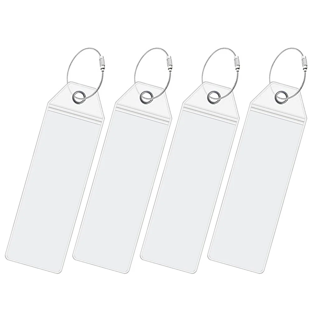 Porte-clés en acier inoxydable, 4 pièces, PVC transparent, sacs de voyage pour bagages, valises, 2 étiquettes suspendues de 5x6 pouces, pratiques