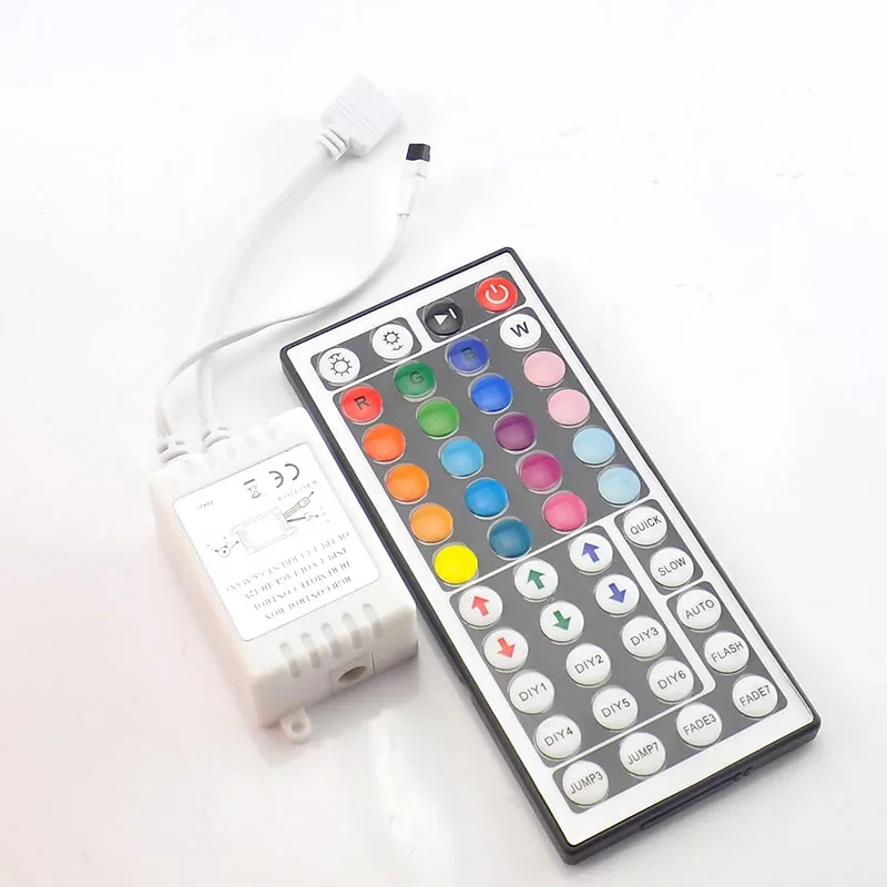 12V DC RGB LED Strip Controller for SMD 3528/5050/5730/5630/3014 Lights with 44 Key IR Remote - Mini DC12V, No Battery