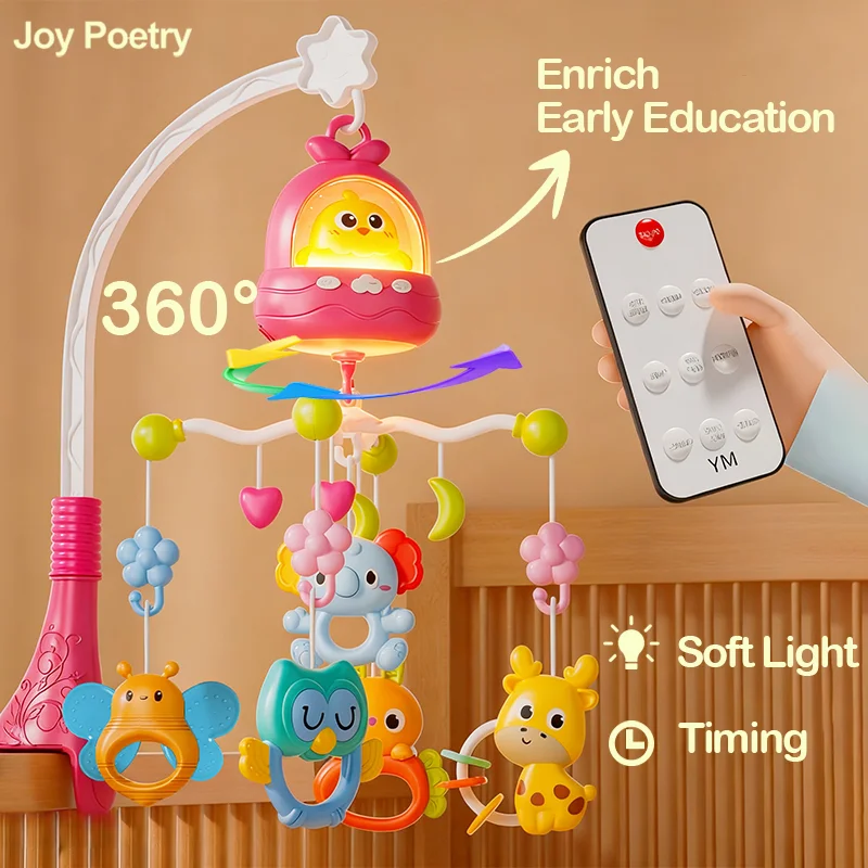 360° Bird Musical Remote Control Baby Crib Mobile Rotating Soft Light Bed Bell Toy Timing Hanging Infant Newborn Bedside Gift