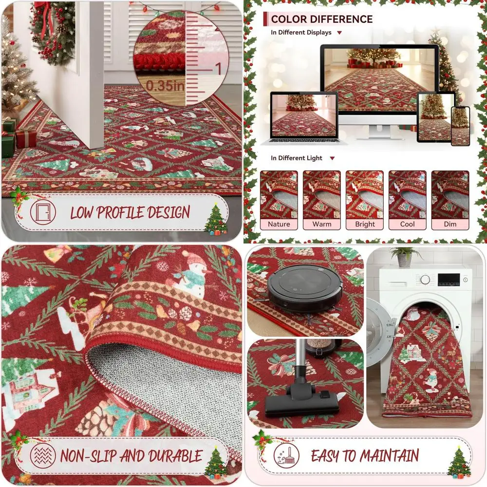 

4x6 Red Santa Rug for Christmas - Non-Slip, Washable, Ideal for Living Room, Bedroom, Playroom, Kitchen, and Dining Area
