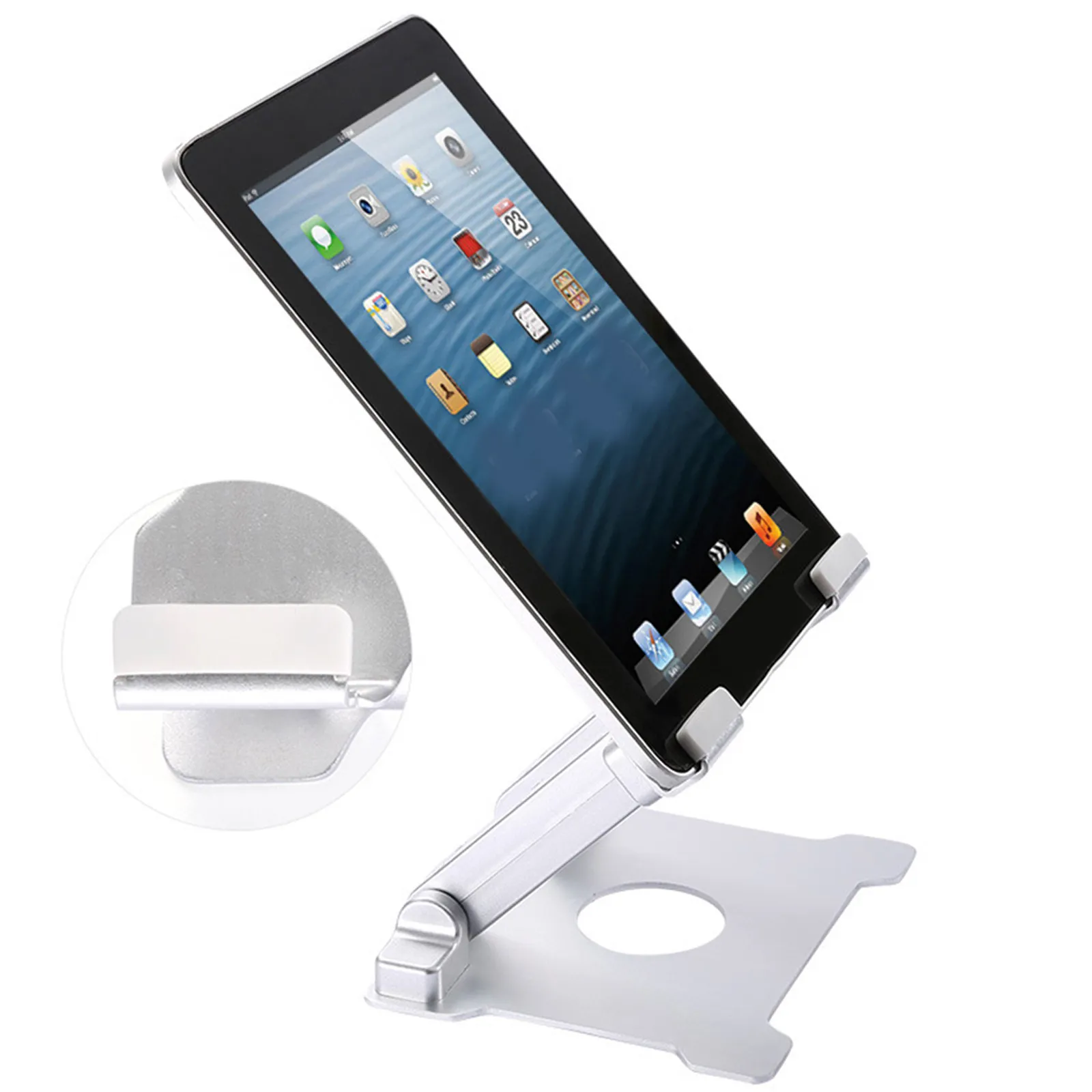 シルバーメタル製スマホスタンド、調整可能なベースブラケット、タブレットホルダー、デスクトップサポート、スマホライブ配信、オフィス、学習用
