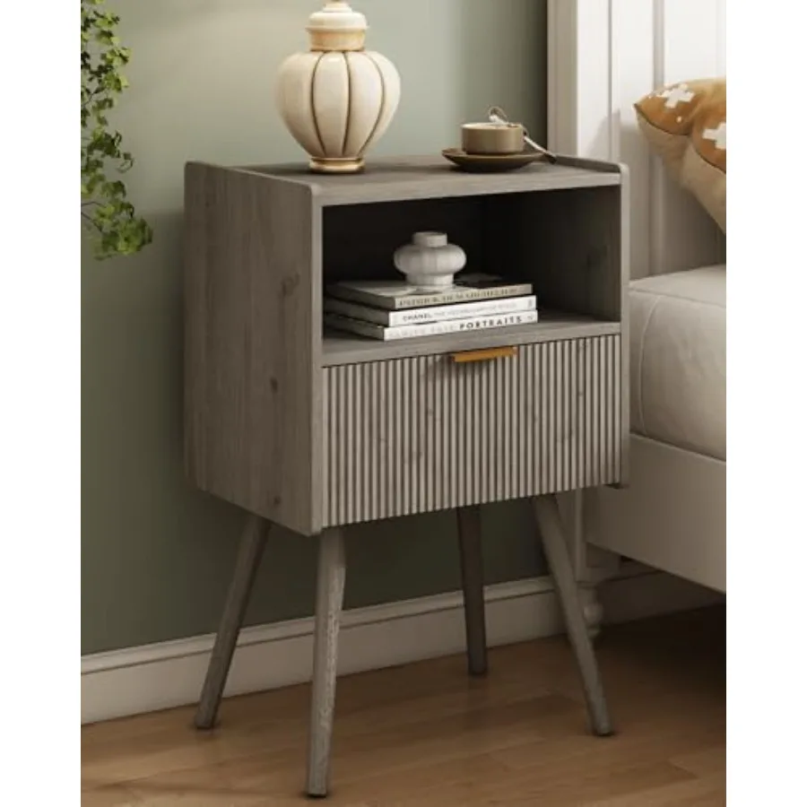 

NightstandModern Bedside Table with Storage Drawer and Open Wood Shelf for Living Room Bedroom and Small Spaces Accent Night St