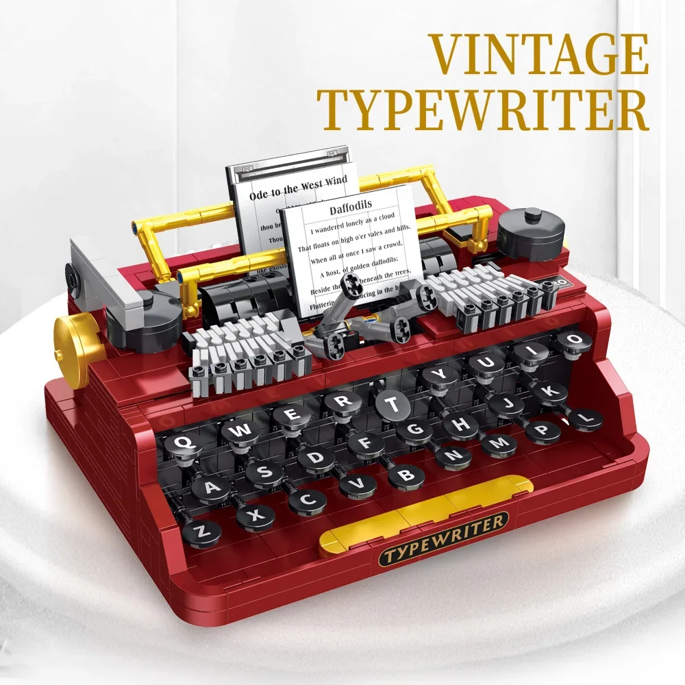 636PCS New Ideas Retro typewriter Building Block Set Mechanical Idea Rotatable Model Building  Creativity Gifts for Kids Adults