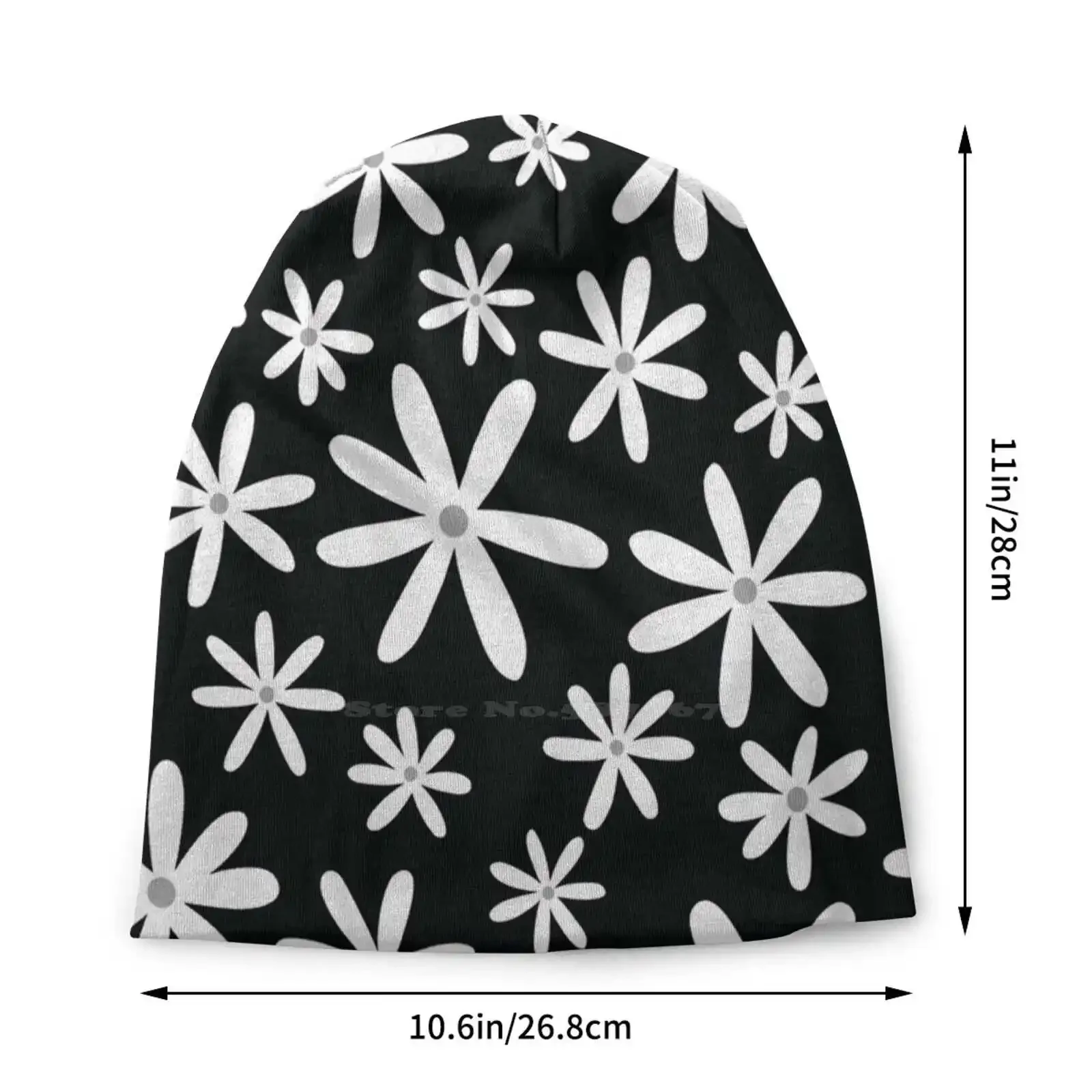 Tiare Flower-Black And Gray Palette Knitted Hat Warm Beanie Outdoor Caps White Flower Gray Botanical Tiare Petals