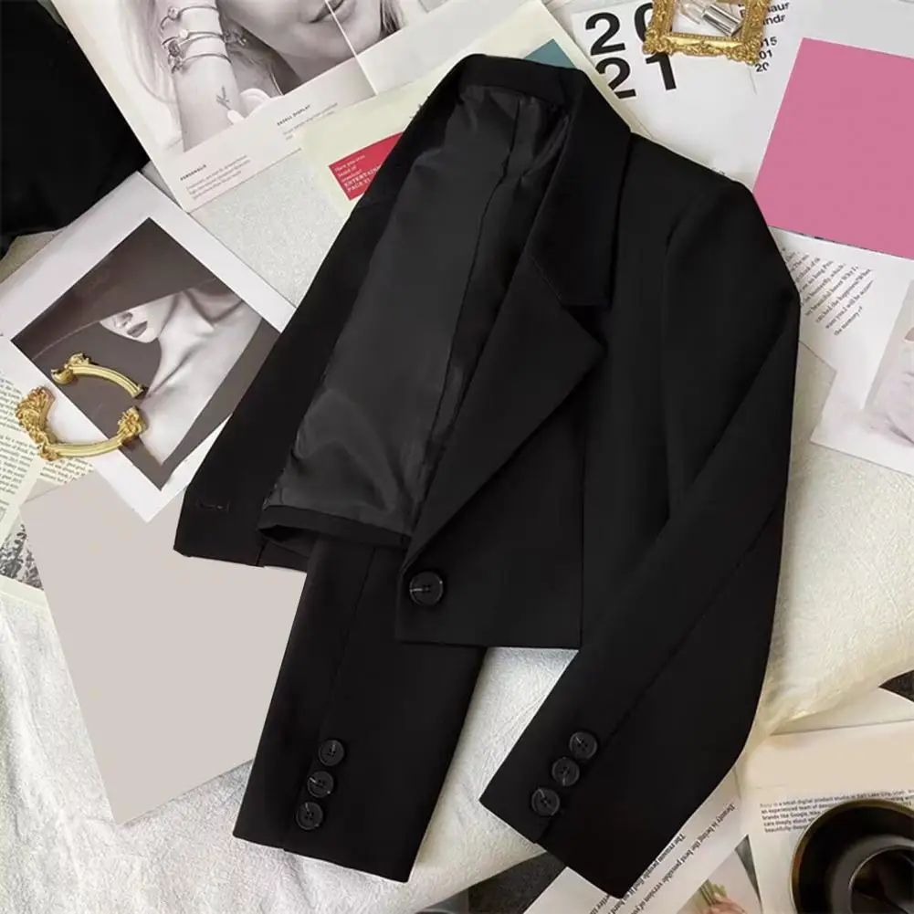 Women Short Suit Jacket Women Commuting Suit Coat Womens Short Suit Coat Single Button Lapel Blazer Long Sleeve Business