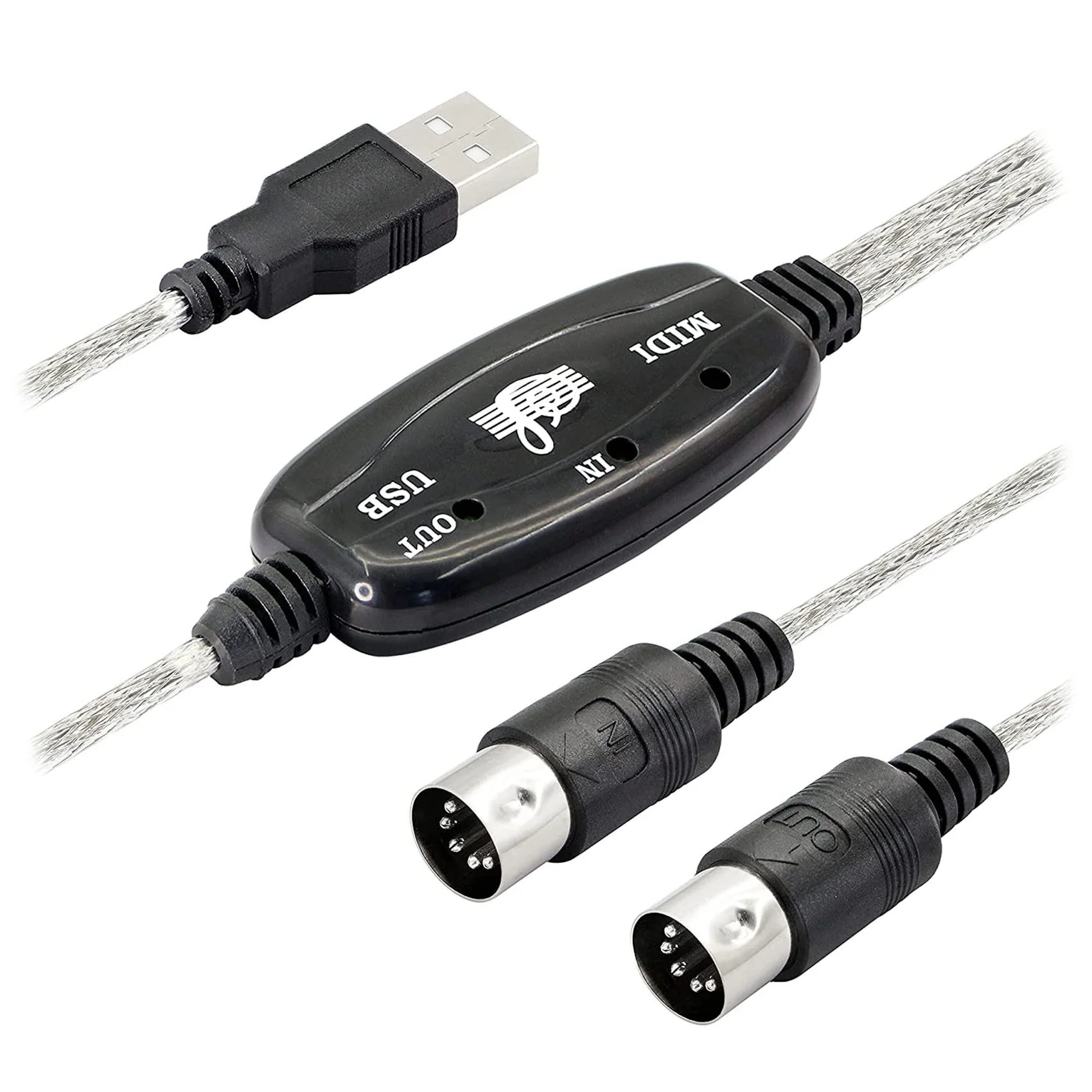 A62T-USB MIDI Cable Adapter, USB Type A Male to MIDI Din 5 Pin In-Out Cable Interface with LED Indicator for Music Keyboard