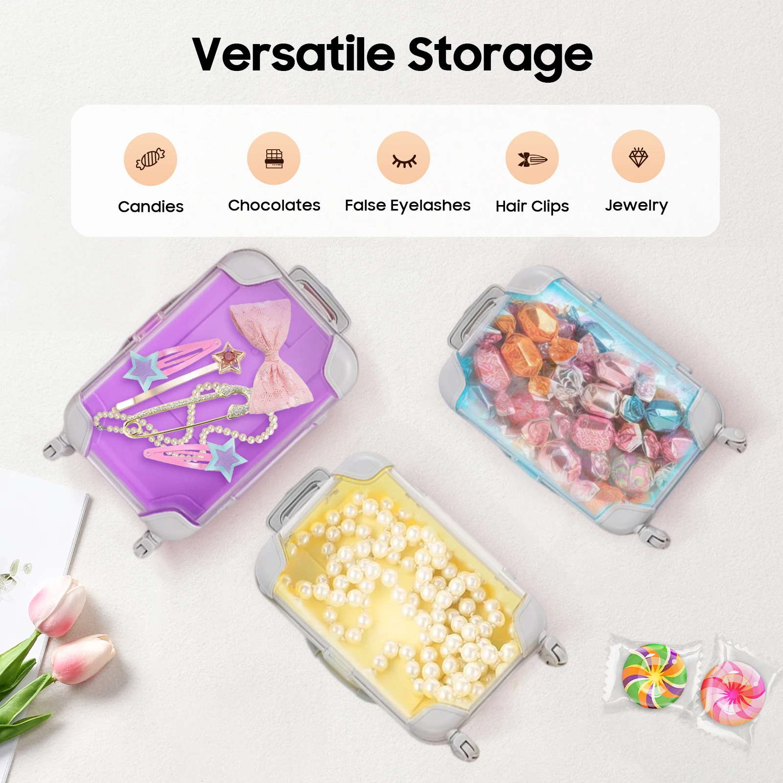 NEWEST 12PCS Mini Suitcase, Mini Candy Storage Box with 5 Colors, Portable Handheld Gift Travel Box, Simulation Trolley Case