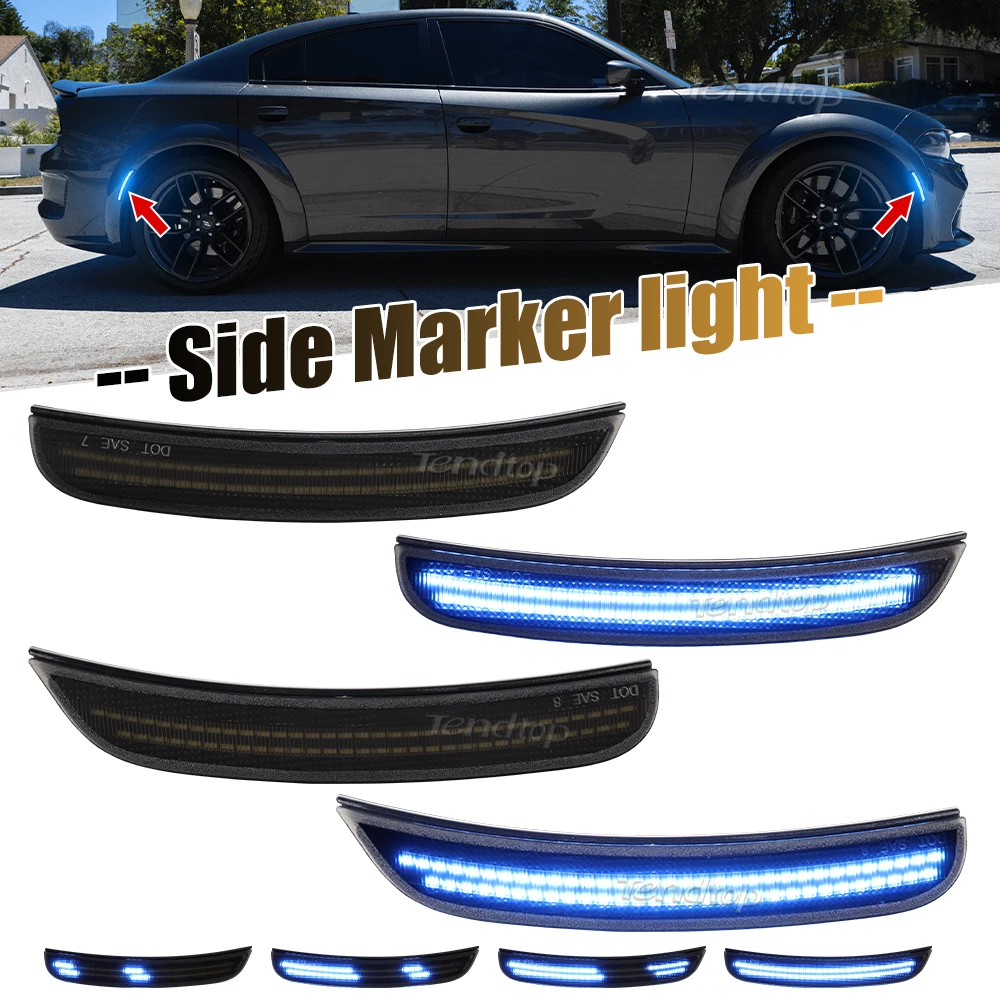 Front & Rear Smoke Lens Led Side Marker Lights Front Rear Light Flashing LED Side Marker Light for Dodge Charger 2015-2023