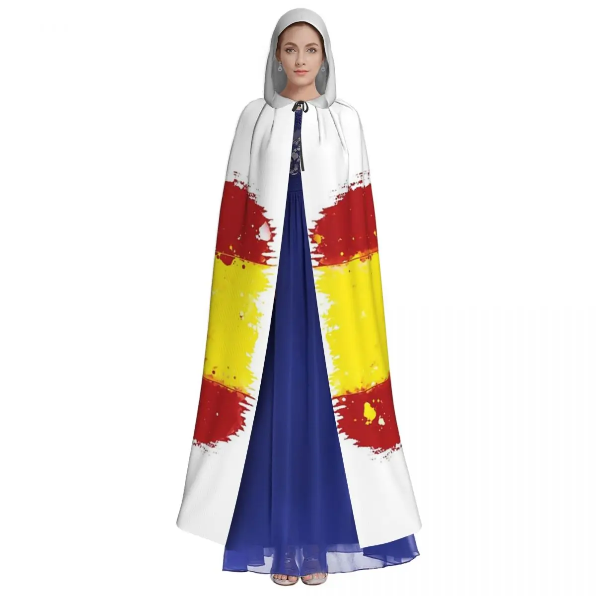 Spain Grunge Flag Long Hooded Cloak Witch Medieval Costume Cosplay Cape HalloweenVampire Adult Unisex