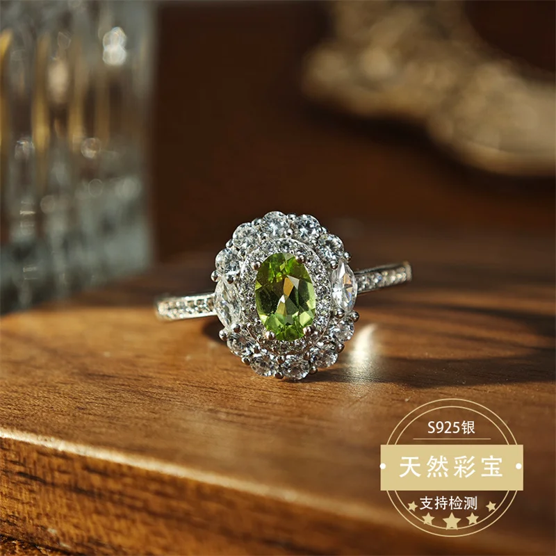 

925 Sterling Silver Natural Peridot Wedding Ring Resizable Size Ring for Women