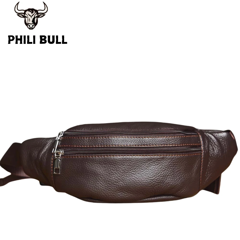 PHILI BULL Genuine Leather Men's Chest Bag Messenger Bag Shoulder Bag Casual First Layer Cowhide Waist Bag Trendy Men's Bag