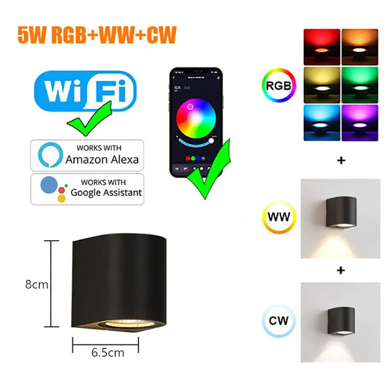 Rgb Wall Lamp indoor Outdoor Waterproof Led Tuya Smart Dimmable Wall Sconce Light Courtyard Garden Villa Exterior Wall Lighting