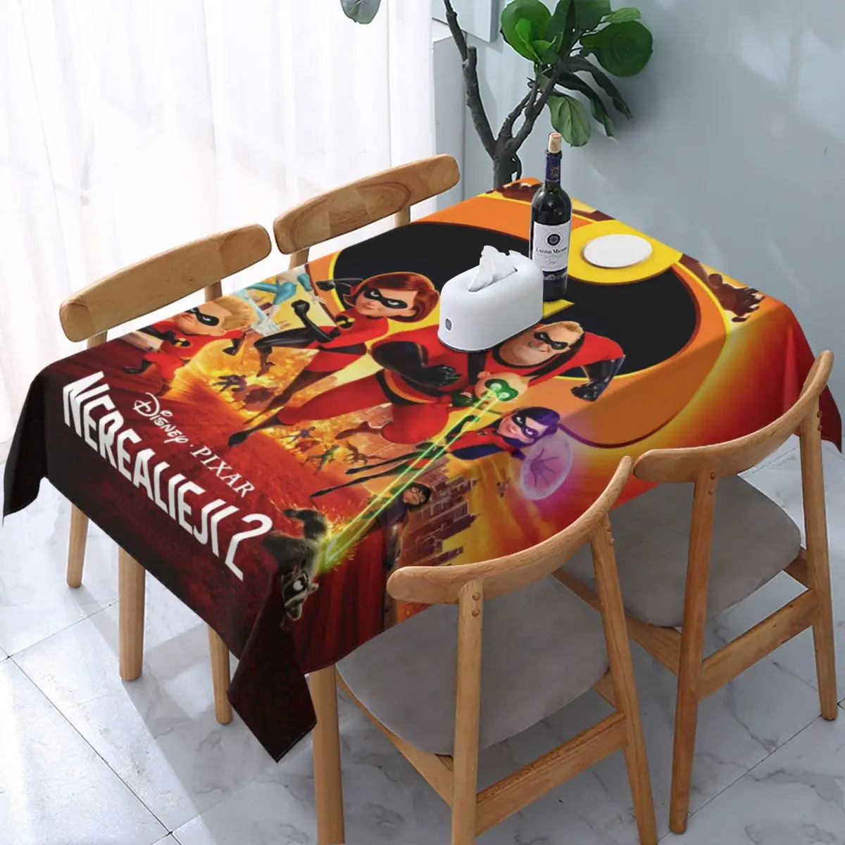 Custom Rectangular Disney Animation The Incredibles Table Cloth Oilproof Tablecloth Outdoor Table Cover Backed with Elastic Edge