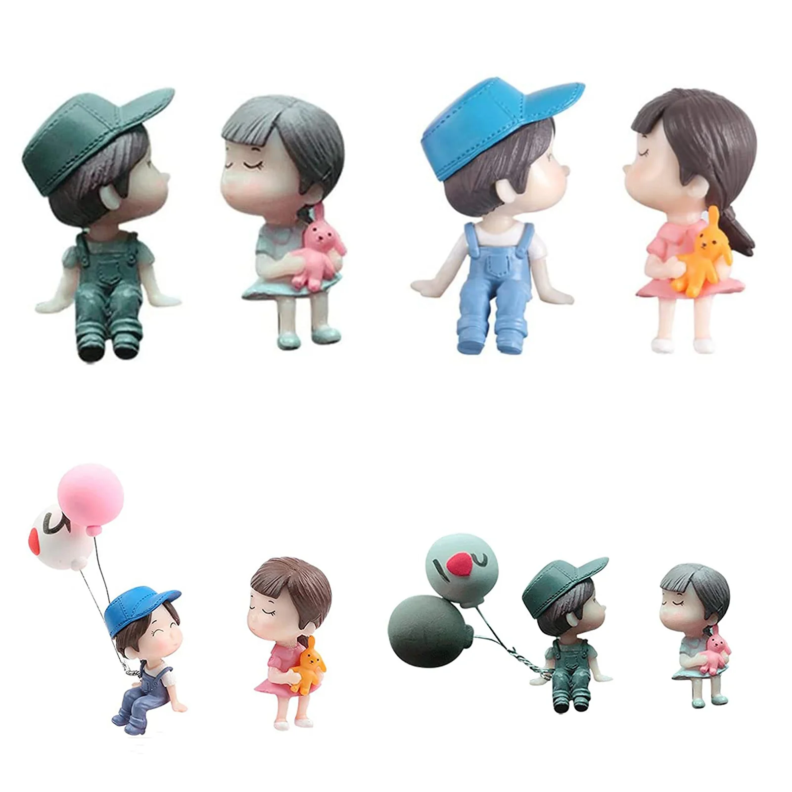 Cartoon Couple Figurine Ornament Static Statue Car Interior Dashboard Accessory