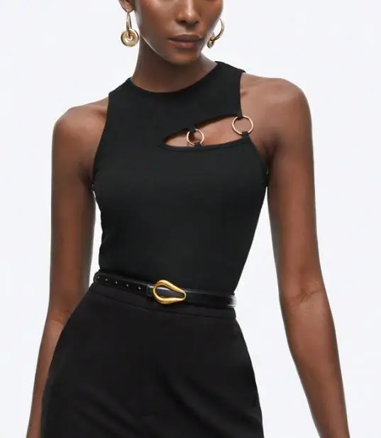 Top Women 2026 Spring Summer New Solid Color O-Ring Decor Slim Fit Sleeveless Casual Round Neck Versatile Daily Basic Vest Top