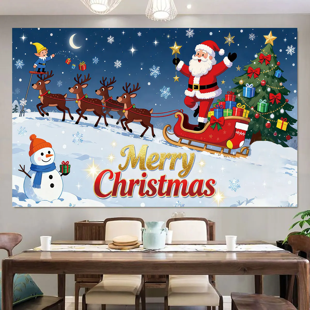 1pc Christmas Elf Santa Sleigh Wall Sticker Self Adhesive PVC Decal Merry Christmas Tree Snowman Snowflake Mural For Living R