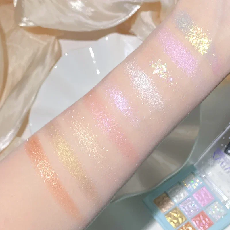 Heallor-Snowflake Lantejoula Glitter Sombra, Paleta de Sombra Impermeável, Pearlescent Deitado Silkworm Highlighter, 9 cores