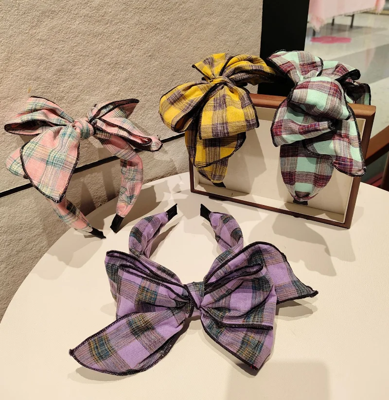 

Spring Summer Korean Three-Layer Plaid Bow Hair Hoop French Multi Layer Bow Headband Retro Hair Clip Wash Face Hairband