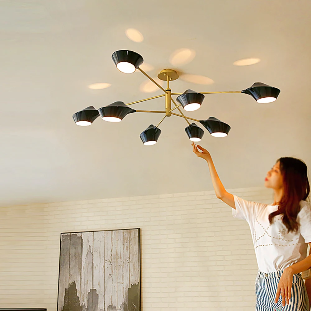 

Скандинавская черная люстра SGROW, роскошный дизайн, простой светильник для гостиной, столовой, ресторана, зала, кабинета с регулируемой яркостью