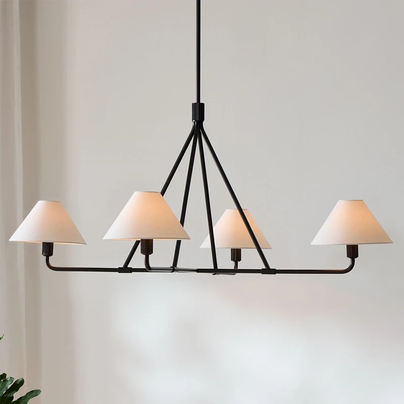 American Vintage Luxury Fabric Straight Pole Pendant Lights For Dining Room Living Bedroom Hotel Villa Decor Pendant Lamps